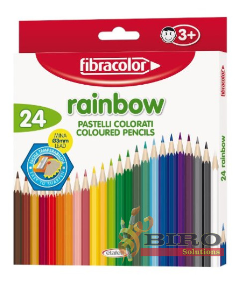 Creioane colorate 24 cul. cu ascuțitoare Raindow, Fibracolor